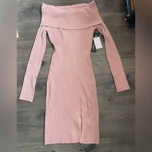 Madden Girl Pink Off-Shoulder Ribbed Dress